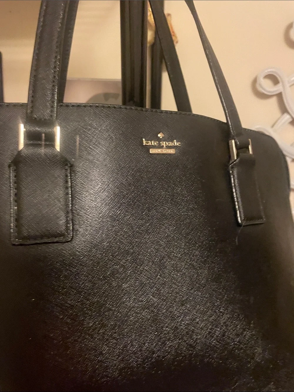 kate spade Black Saffiano Satchel with Gold Logo
